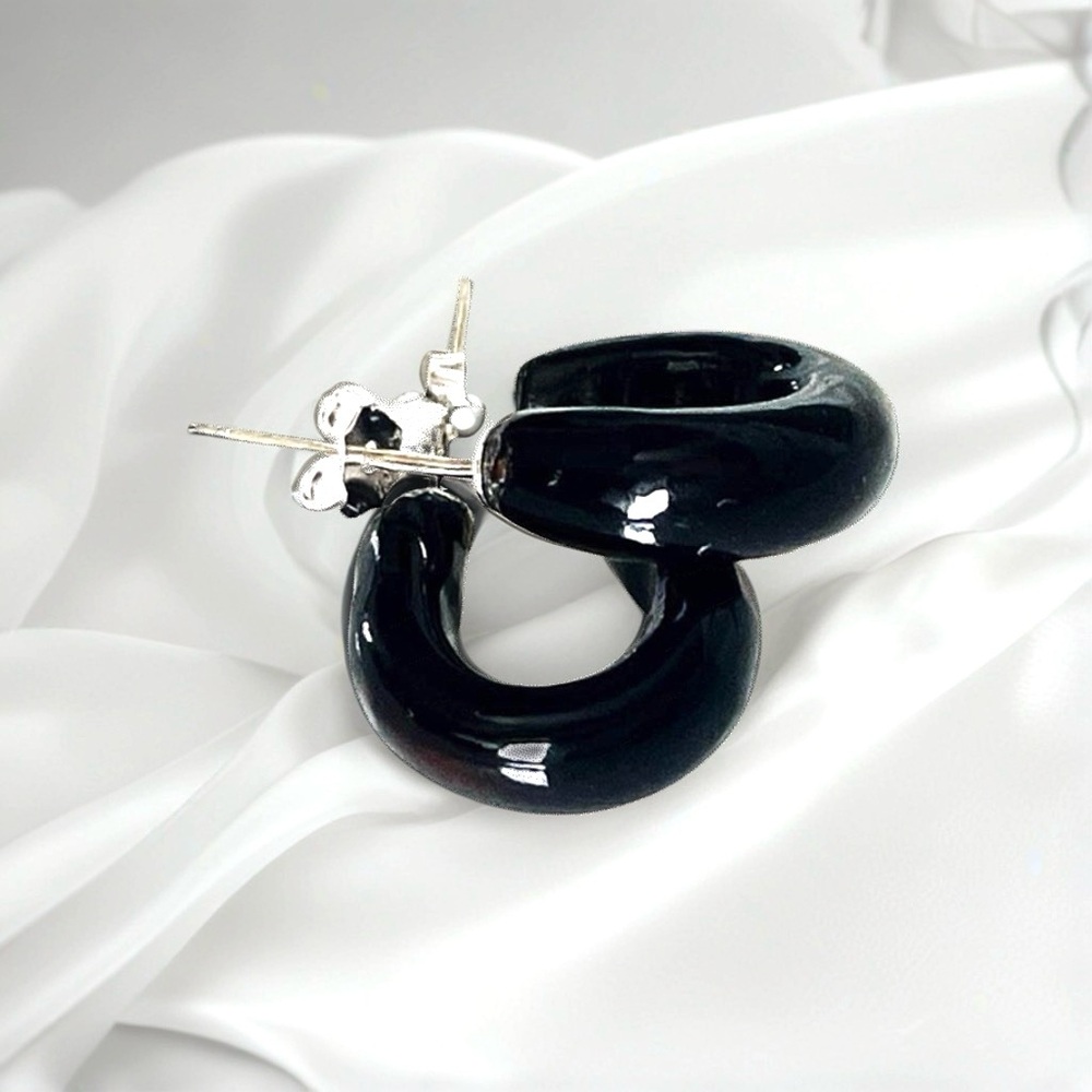 Black coral hoop earrings